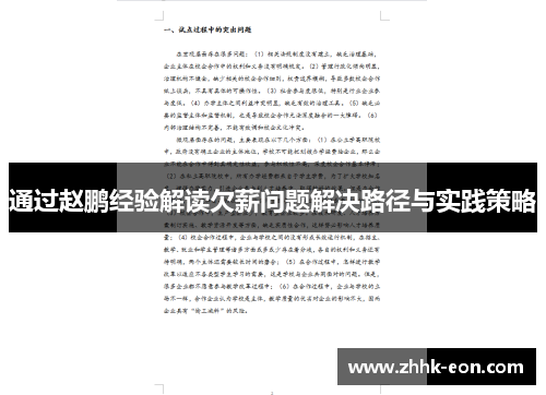 通过赵鹏经验解读欠薪问题解决路径与实践策略
